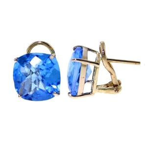 14k Gold French Clip Earrings with Genuine Blue Topaz by 