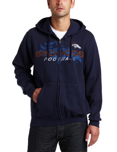 NFL Men's Denver Broncos Touchback IV Long Sleeve Fullzip Hooded Fleece (Athletic Navy, Large)