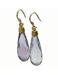 De Buman 18K Yellow Gold Genuine Amethyst and Diamond Earrings