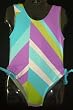 Girls 4-6X 1-Piece Swimsuit Tie Sides - Aqua/Diagonal Multi