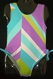 Girls 4-6X 1-Piece Swimsuit Tie Sides - Aqua/Diagonal Multi