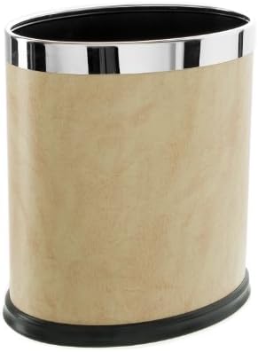 Brelso Super Quality Leatherette Trash Can, Office Garbage Can, Oval Shape (Beige)