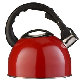 Premier Housewares 2.5 Litre Stainless Steel Whistling Kettle with Induction Base, 22 x 23 x 20 cm, Red