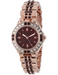 Armitron Womens 75/3689WMRG Burgundy Swarovski Crystal Accented Rose Gold-Tone Bracelet Watch