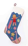 Glitterville Christmas Candy & Gingerbread Man Cookie Stocking, Wool Needlepoint, Blue
