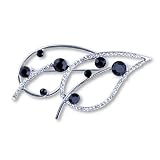 Silver Tone Black Crystal Leaf Brooches & Pins