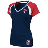MLB Minnesota Twins Women's Short Sleeve Raglan Deep V-Neck Synthetic Tee (Athletic Navy/Ath Red/White, Medium)