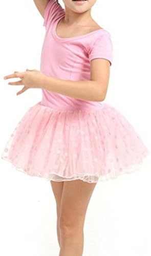 Rush Dance Ballet Class, Gymnastics Recital Polka Dots Short Sleeve Kids Leotard (L (3-4 Y), Pink)