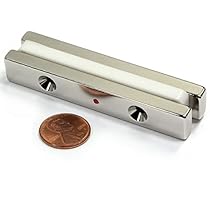 CMS Magnetics Grade N45 Rectangular Bar Neodymium Magnets 1/4x1/2x3 Inches, South Pole with 2 #6 Counter Sunk Holes - Pack of 2
