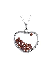 Floating January Birthstones Simulated Garnet Heart Shape Sterling Silver Glass Pendant