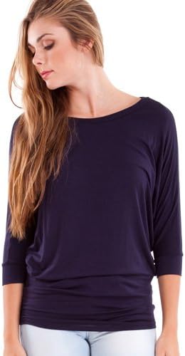 Ladies Navy Blue Dolman Style 3/4 Sleeve Long Hem Top