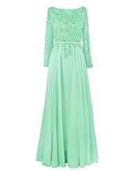 Long Sleeves Chiffon Backless Applique Beaded Lace Evening Dress/Mother-of-the-Bride Dress/Prom Dress/Party Dress 