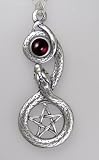 Sterling Silver Pentacle and Snake Accented With a Genuine Garnet