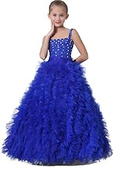 Girls Spaghetti Strap Crystal Lace Backless Crystals Floor Length Corset   Waistline Tulle Pageant Dress/Party Dress 