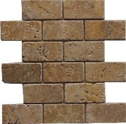 2x4 Noche Noce Tumbled Travertine Mosaics Meshed on 12x12 sheet