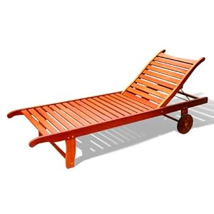 VIFAH V255 Outdoor Wood Single Chaise Lounge, Natural Wood Finish, 75 by 28 by 13-Inch