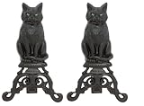 Fireplaces item: BLACK CAST IRON CAT ANDIRONS WITH REFLECTIVE GLASS EYES