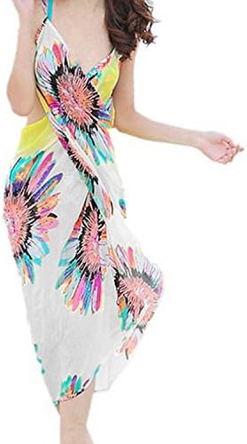Zcargel Sexy Summer Chiffon Floral Pareo Dress Sarong Wrap Beach Swimwear Cover up Scarf (White)