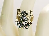 Adorable Fun Emerald Green Crystal Rhinestone Brass Gold Tone Toad Frog Ring