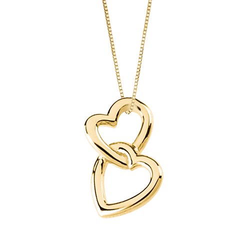 Double Hearts Linked 14K Yellow Gold Necklace