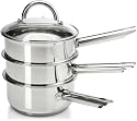 Gourmet Standard 4 piece, 2 Quart Stainless Steel Double Boiler / Steamer Set with Glass Lid - DS11009