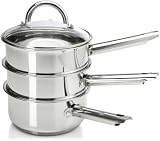 Gourmet Standard 4 piece, 2 Quart Stainless Steel Double Boiler / Steamer Set with Glass Lid - DS11009