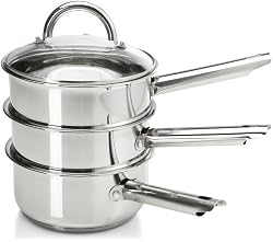 Gourmet Standard 4 piece, 2 Quart Stainless Steel Double Boiler / Steamer Set with Glass Lid - DS11009