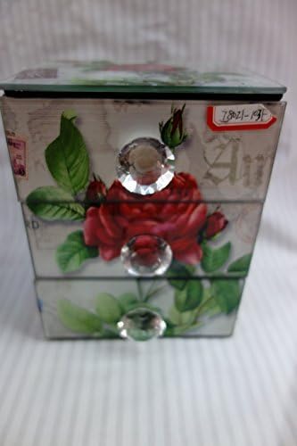 Beautiful Drawer Style Jewellery Box with Crystal Knobs,shabby Chic,red Rose Design