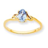 10k Polished Geniune Aquamarine Birthstone Ring