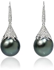 Diamond and Tahitian Pearl 18k White Gold Dangle Earrings
