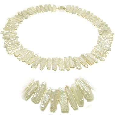 HinsonGayle "Stonehenge" Ultra-Luster White Cultured Biwa Pearl Necklace (Sterling Silver)
