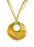 Necklace - N236 - Large Round Shell (2-1/2') hung on 5-Strand Organza Cord ~ Gold