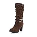 AmoonyFashion Womens Closed Round Toe High Heels PU Rubber Solid Boots with Chunky Heels and Platform