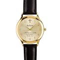 Men's Round Gold Inspirational "Believe" Diamond Accent Strap Watch - Black