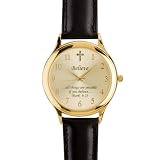 Men's Round Gold Inspirational Believe Diamond Accent Strap Watch - Black