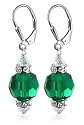 Emerald Swarovski Crystal Sterling Silver Leverback 1.5" Long Dangle Earrings