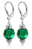 Emerald Swarovski Crystal Sterling Silver Leverback 1.5 Long Dangle Earrings