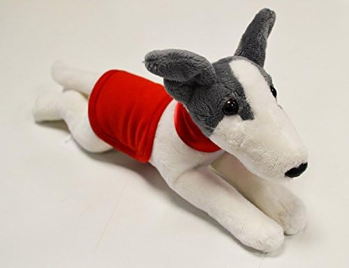 Greyhound with Red Collar &amp; Coat Soft Toy - 23cm Beautiful White and Blue Greyhound