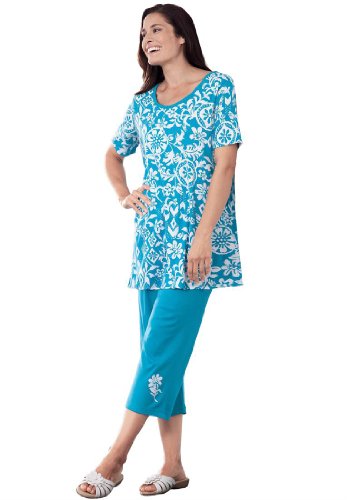 Plus Size Print Knit Tunic And Capri Pants Set