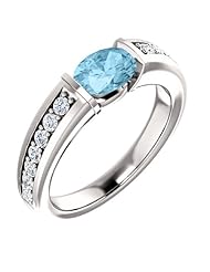 Platinum 7.00x5.00mm Oval Cut Aquamarine and Diamond Ring -- LIFETIME WARRANTY