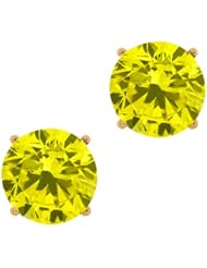 1.10 Ct Round Canary SI1-SI2 Diamond 18K Yellow Gold Stud Earrings