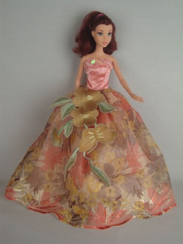 Pink and Floral Print Sleeveless Ball Gown Made to Fit the Barbie Doll