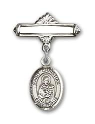 Sterling Silver Baby Badge with St. Christian Demosthenes Charm and Polished Badge Pin