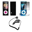 Premium Black Soft Silicone Gel Skin Cover Case + Crystal Clear LCD Screen Protector + Rapid Car Charger for Apple iPod Nano 5G, 5th Generation