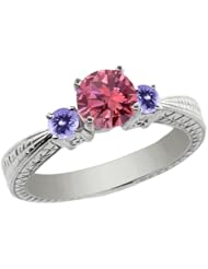 0.99 Ct Round Pink Diamond Blue Tanzanite 925 Sterling Silver 3-Stone Ring