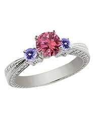 0.99 Ct Round Pink Diamond Blue Tanzanite 14K White Gold 3-Stone Ring