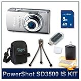 Canon PowerShot SD3500 IS Digital ELPH Camera (Silver) 4192B001, 14.1 Megapixel, 3.5" Touch Panel LCD, 5x 24-120mm Equivalent UA Zoom Lens, DIGIC 4 Image Processor, 8 GB Memory Card, Reader, Tripod, Case, and Lens Cleaner