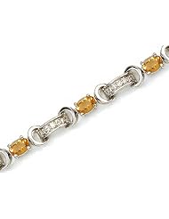 14K White Gold Oval Citrine and Diamond Bracelet