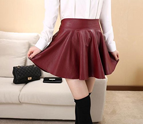 Leather Skirt Short Red And Black Skirt Womens Retro Faux Leather