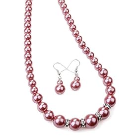 Fancy Rose Pearl Beaded Crystal Necklace and Earring Set Fashion Jewelry 16